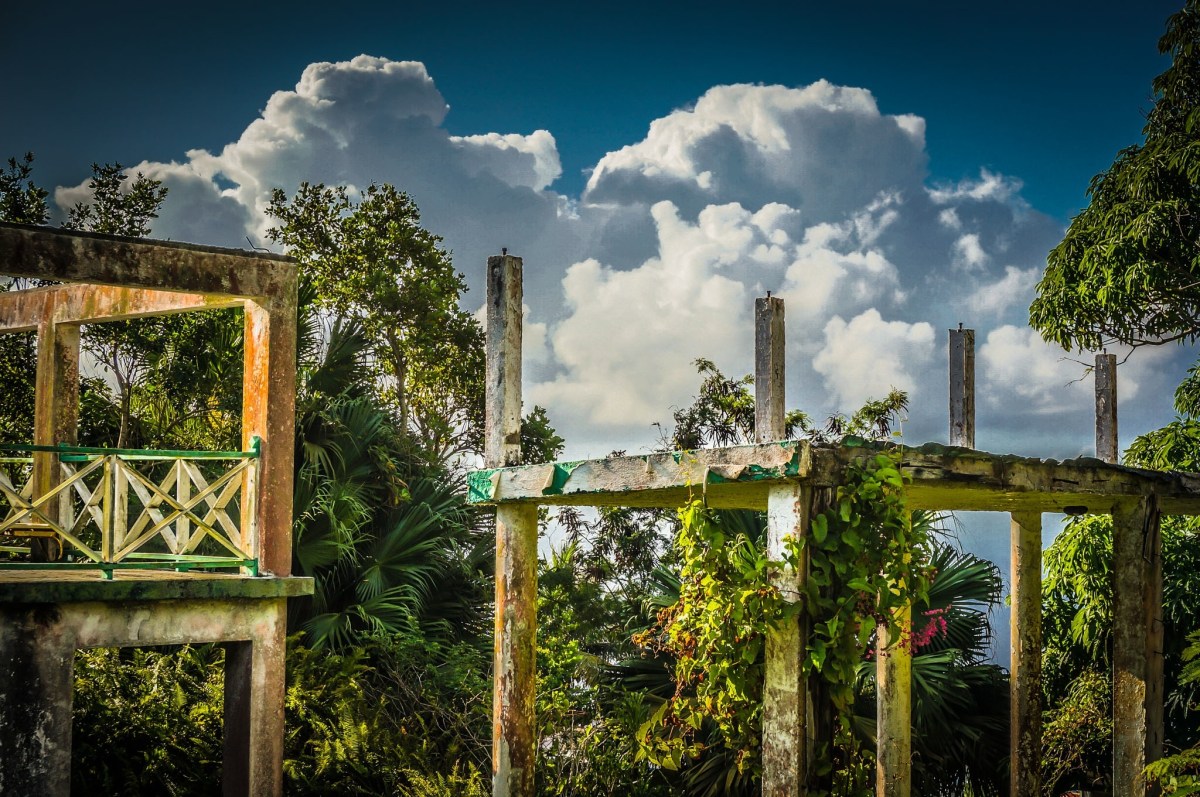 Clouds Billow Over The Structural Remains of Captain's Quarters Hotel, Saba, Dutch Caribbean
