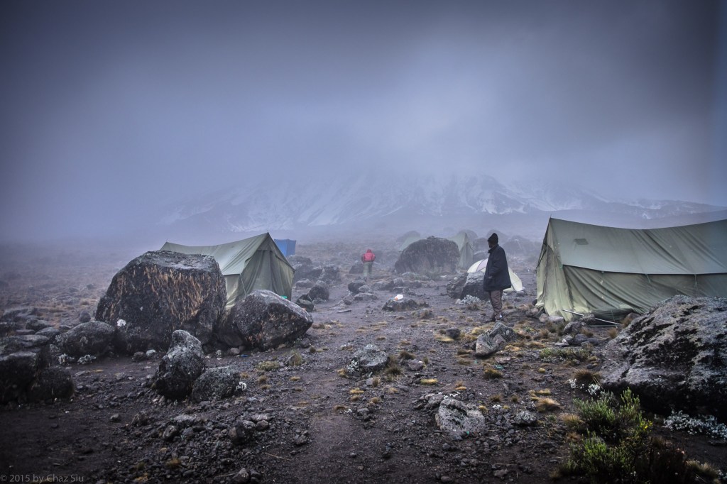 Pea Soup Mist At Buffalo Camp With Kili In The Background