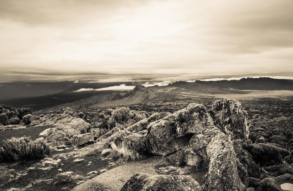 Shira Cathedral In The Distance As We Climb Out Of Shira Hut Camp